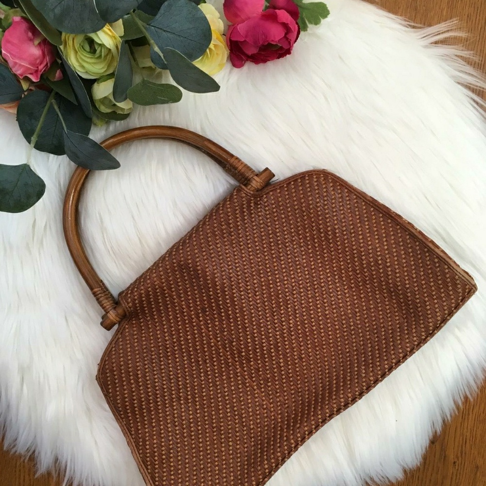 Boho woven purse with wooden handles